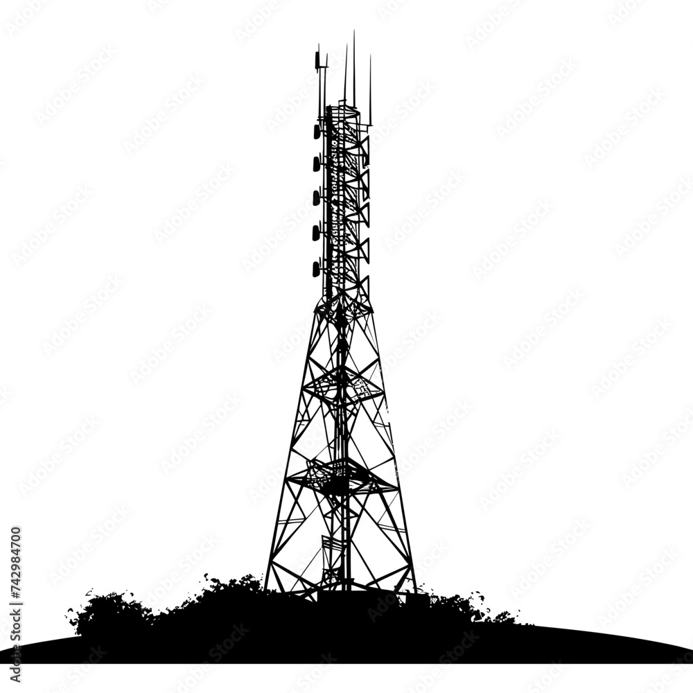 Silhouette telecommunication tower black color only - obrazy, fototapety, plakaty 