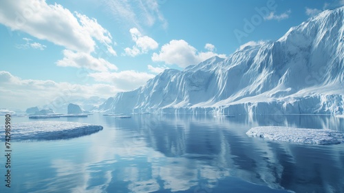 Polar landscape in Antarctica with icebergs and ocean © Olesia