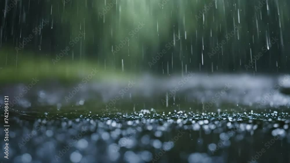 Raining in forest, ambient nature video, stock video, 4k animated seamless loop,  seamless looping overlay 4k virtual video animation background, rain ambience, seamless ambience, 4k raining ambience