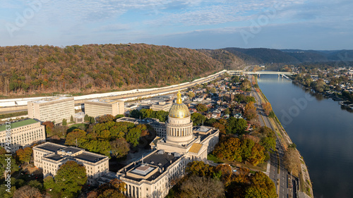 West Virginia State Capitol Overlooking Kanawha River and City