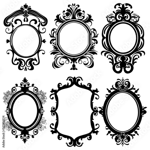 Silhouette vintage sticker label Vintage frames element for wedding invitation black color only