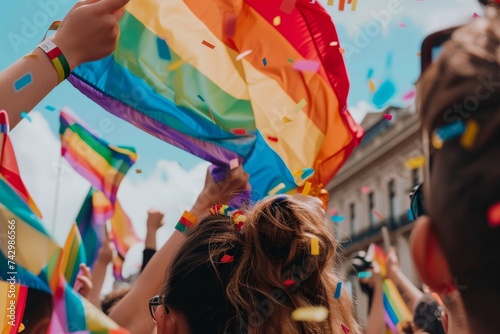 LGBTQ Pride poised. Rainbow evolve colorful chocolate diversity Flag. Gradient motley colored slate LGBT rights parade festival empathy diverse gender illustration photo