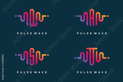 Pulse with letter Q, R, S, T design element vector icon concept