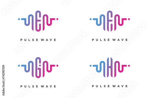 Pulse with letter E, F, G, H design element vector icon concept
