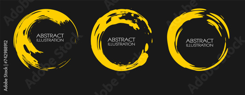 Vector ink shapes set. Yellow circle elements collection. Circle brush stroke.