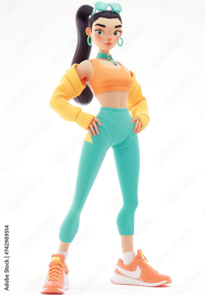 Beautiful girl in a tracksuit on a white background. 3D style
Beautiful girl in a tracksuit on a white background. 3D style