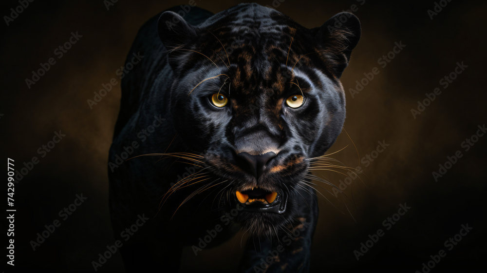 Front view of Panther on dark background Predator