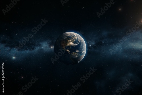 a panoramic image of Earth that highlights our position in the universe with the Milky Way galaxy in the background. 