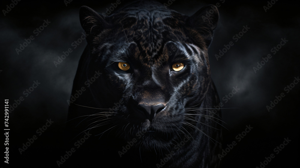 Front view of Panther on dark background Predator
