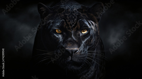 Front view of Panther on dark background Predator