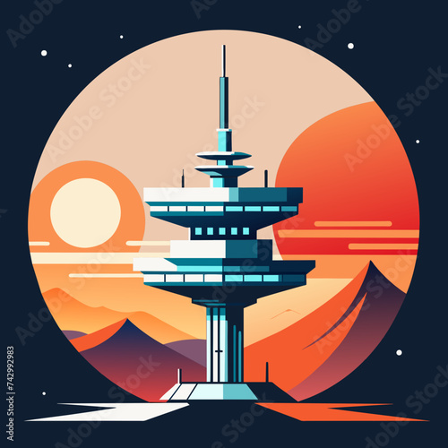 Clean lines forming the outline of a futuristic space station. vektor illustation
