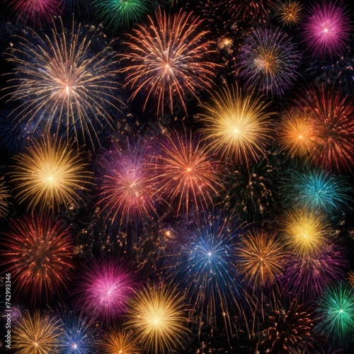 A background adorned with the dazzling display of fireworks  painting the sky with bursts of light and color.