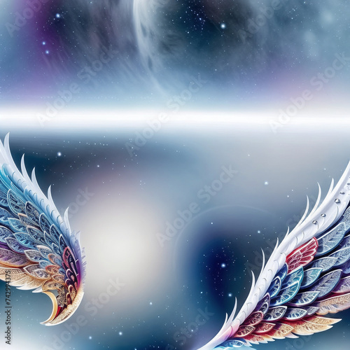  blue wings on cosmic space  background