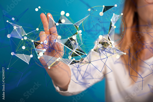 Neural network 3D illustration. Big data and cybersecurity - neural network exposure digital