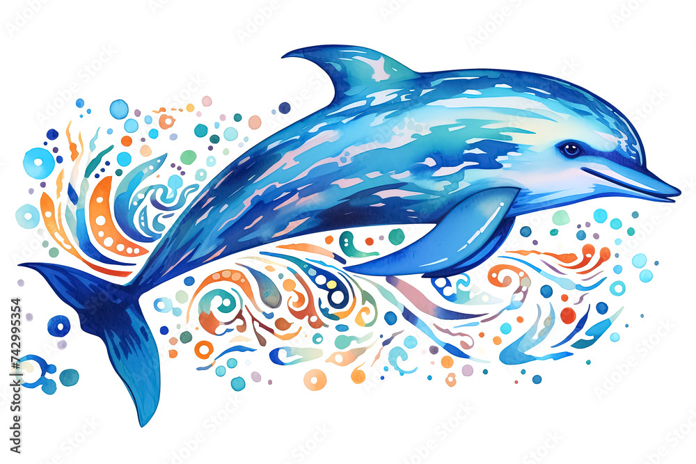 Obraz premium abstract blue dolphin on a white background with a splash. Generative Ai