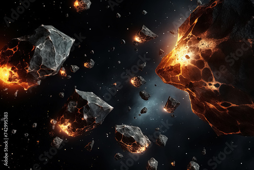 Fractal 3D view of an asteroids in space. Generative Ai © Alexandra