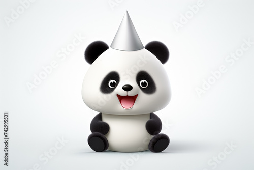 Cute panda with party hat on white background. Generative Ai