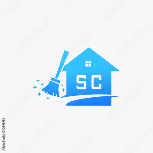 SC Initials House Cleaning Logo Vector Art  Icons  and Graphics