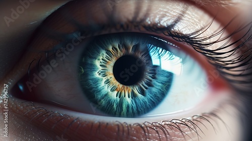 Clean human eye with light reflection in close up.  photo