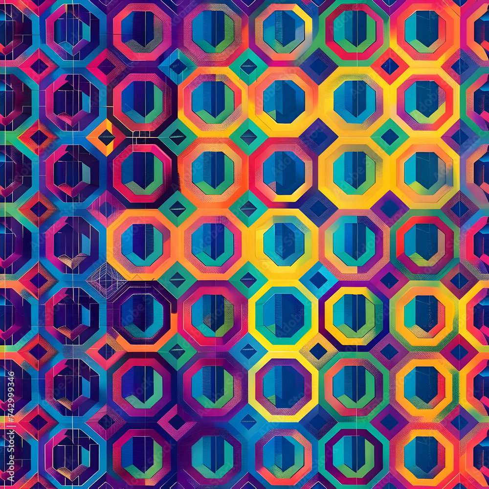 A mesmerizing geometric pattern where vibrant colors. Seamless. High-resolution