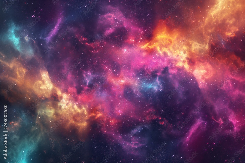 A vibrant explosion of cosmic color, depicting an abstract scene of stars, galaxies, and nebulae colliding in a universe of color. 8k