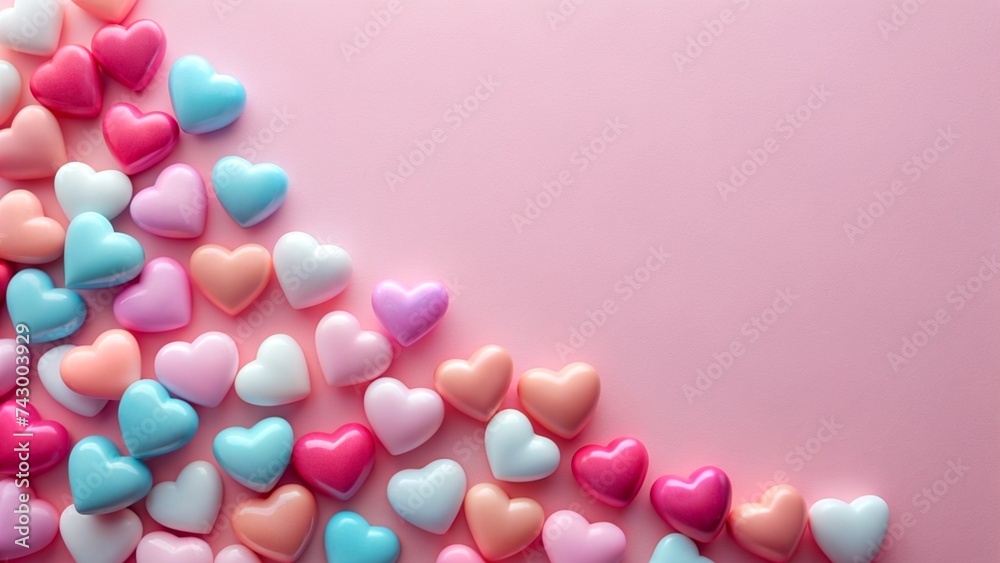 pastel hearts with copy space background