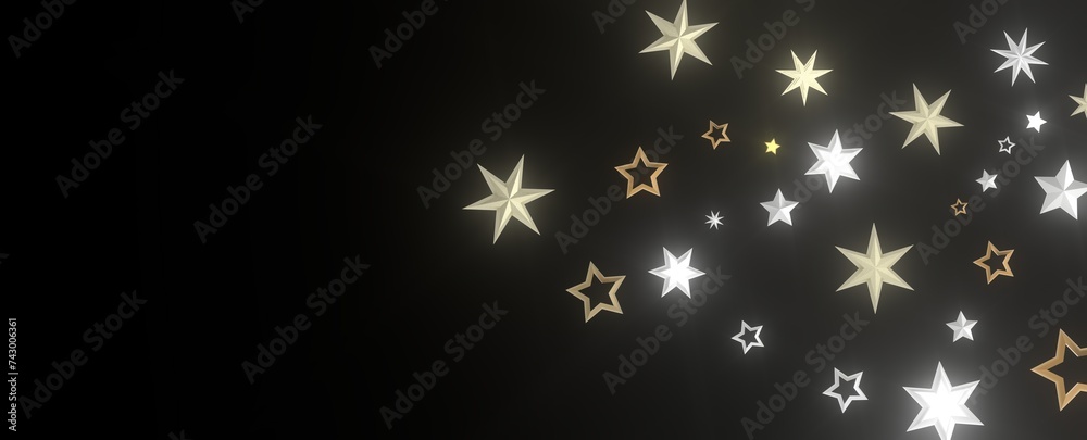 Festive Celestial Cascade: Mesmerizing 3D Illustration of Descending Christmas Stars