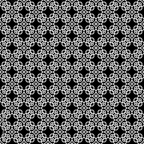 Black and white seamless abstract pattern. Background and backdrop. Grayscale ornamental design. Mosaic ornaments. Vector graphic illustration. EPS10.
