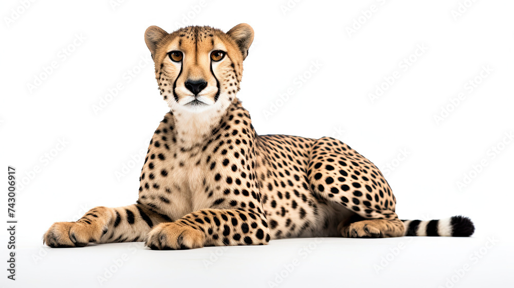 Cheetah setting isolated on white background Cheetah setting isolated on white background
