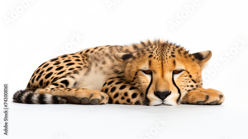 Cheetah sleeping isolated on white background