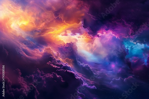 a picture that captures the ethereal beauty of a space nebula  which is thought to conceal alien worlds and societies behind its vibrant clouds. 