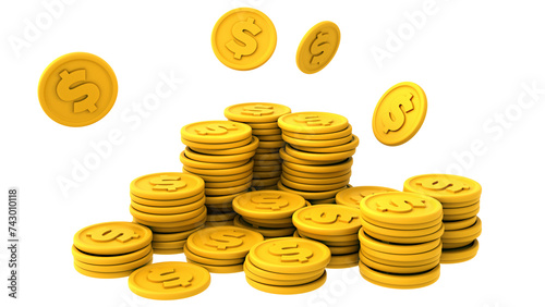 Playful money tokens and coins stacked funds growth calculate finance isolated background 3d render