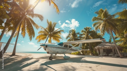 Seaplane at nature travel tropic island background. Local air taxi © Nataliya