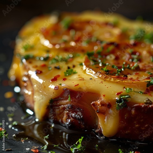 welsh rarebit food, colse up, studio lighting, macro, delikcious, food photography photo