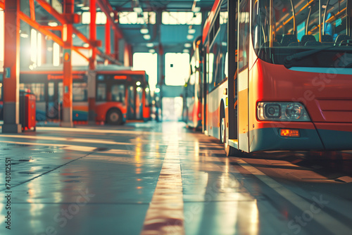 Rot orangene Linienbusse stehen in einem Depot aufgrund eines Streiks der Gewerkschaft in Deutschland.