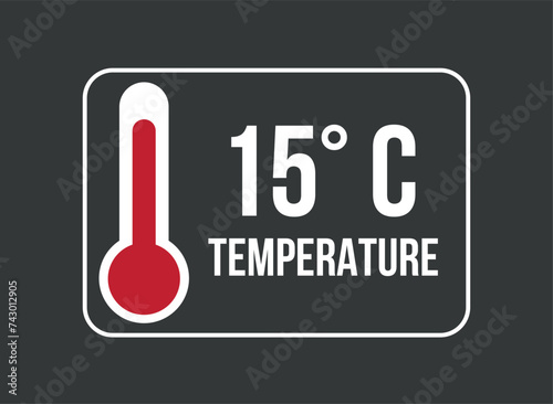 15° C. Vector temperature thermometer in degrees celsius isolated on dark background