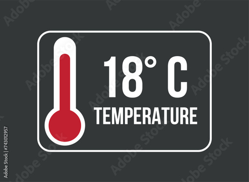 18° C. Vector temperature thermometer in degrees celsius isolated on dark background
