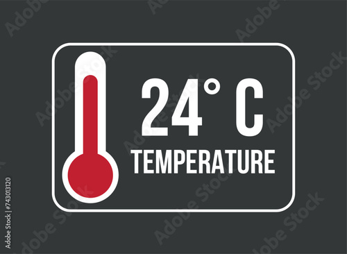 24° C. Vector temperature thermometer in degrees celsius isolated on dark background