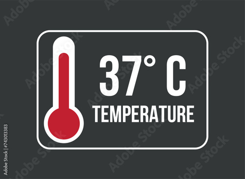 37° C. Vector temperature thermometer in degrees celsius isolated on dark background