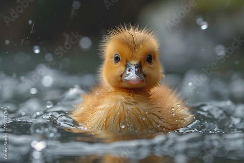 Duckling Swimming in Water