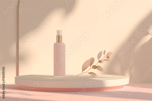 Ñosmetics podium mockup. Packaging of cream, lotion, cosmetic product on a beige background