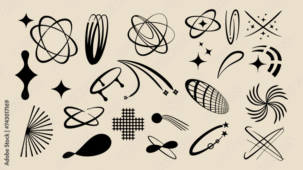 Retro Y2K elements and abstract shapes set. Geometric design form collection. Vector illustration Retro Y2K elements and abstract shapes set. Geometric design form collection. Vector illustration