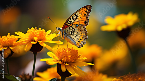 Lovely butterfly eating on a yellow flower.