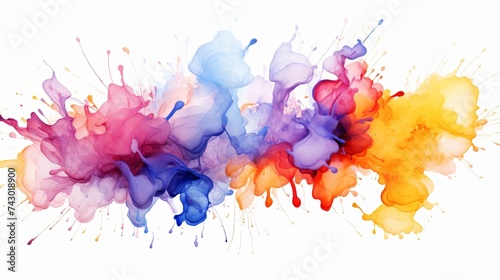 An abstract explosion of colorful ink blots against a white background, symbolizing creativity and dynamics.