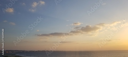 beautiful horizon in okinawa, japan. view from japan hotel over looking the water as the sun is setting. 
