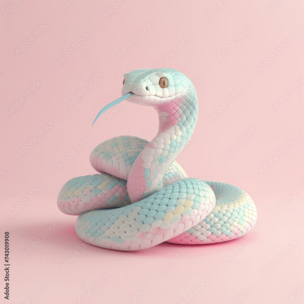 Fototapeta premium Snake in 3D style. On pink background. 