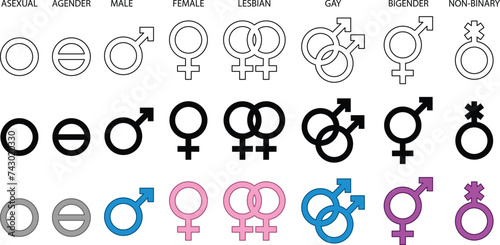 Gender Sexuality Signs Clipart Set - Outline, Silhouette & Color