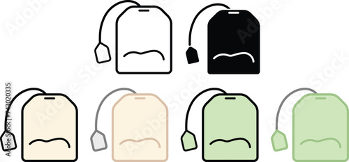 Tea Bag Clipart Set - Outline, Silhouette & Color
