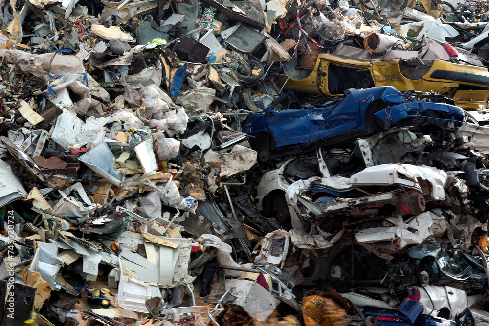 Pile of scrap metal in recycling center