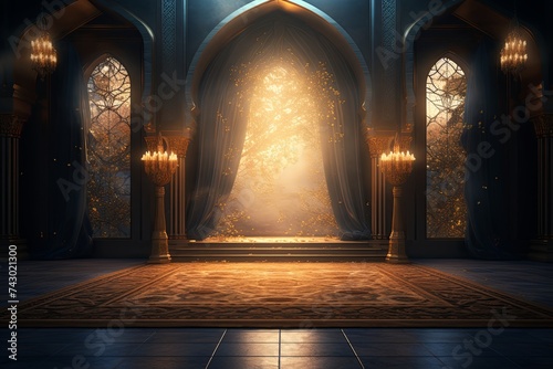 Modern architecture mosque and white luxury golden interior design background photo